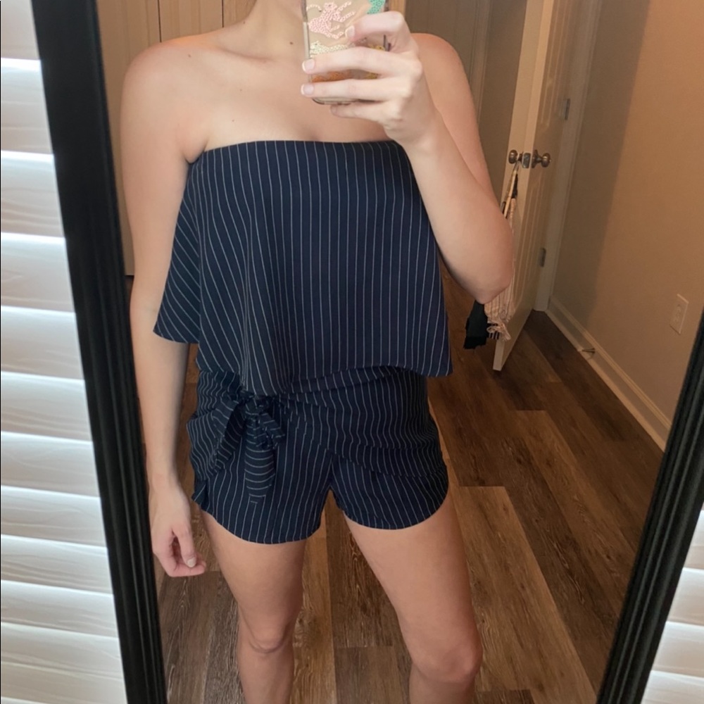 Navy and White striped Romper size Medium
